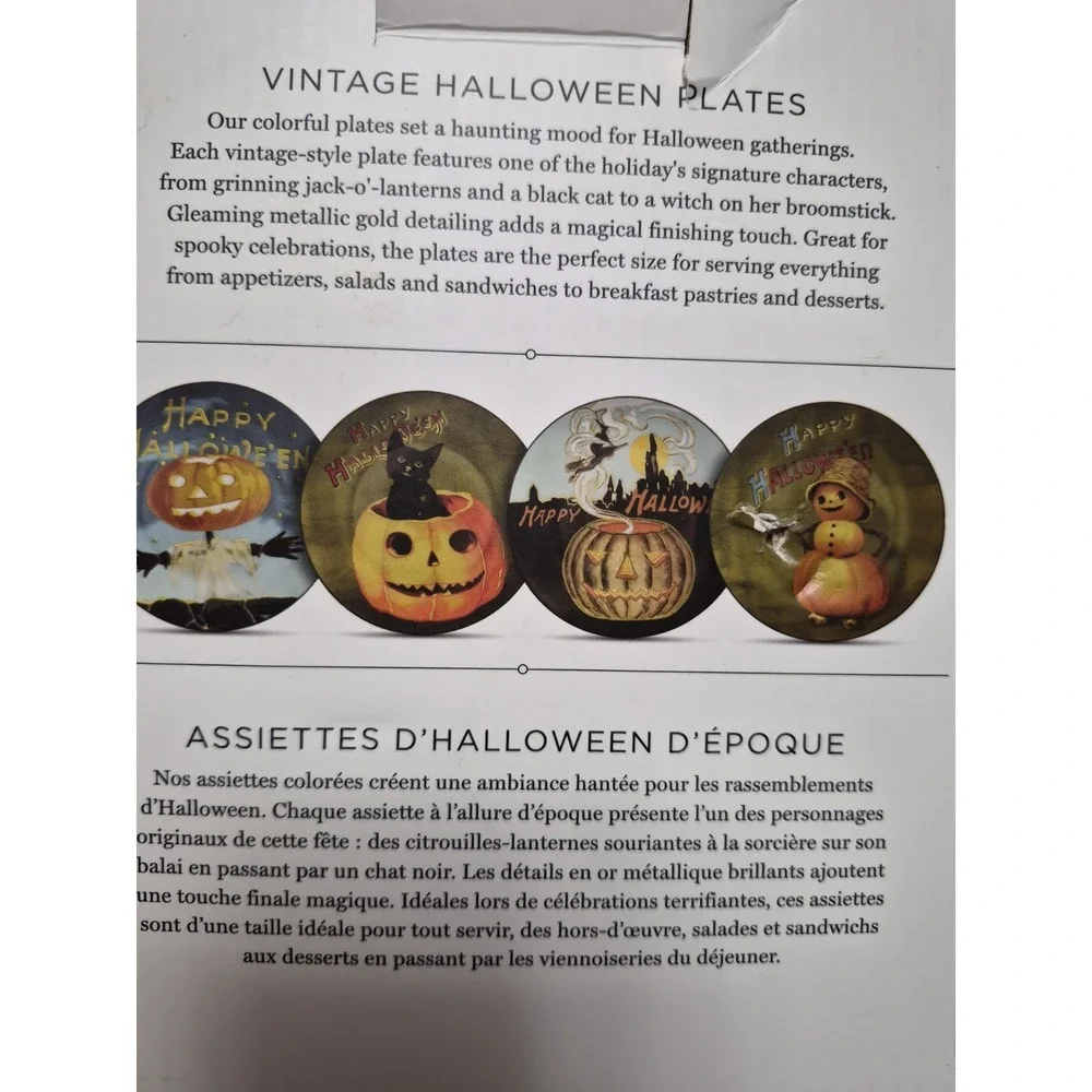 Williams-Sonoma Vintage Halloween Salad Dessert Plates Set of 4 Pumpkn black Cat